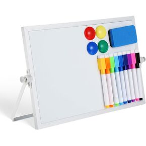 Small White Board Dry Erase, Magnetic Dry Erase Board with Stand, Double-Sided Desktop Dry Erase Small White Board with Stand for Children's Drawing, Teachers' Teaching (White)