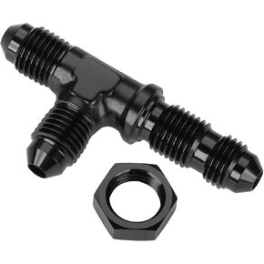 6AN Male Flare Bulkhead on Run Tee T Fitting Adapter with AN6 Nut Aluminum Black