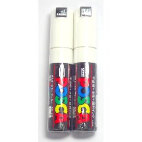 Uni Posca Paint Marker PC-8K White, 2 pens per Pack(Japan Import) [Komainu-Dou Original Package]