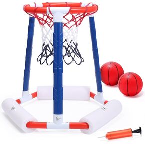 EagleStone Pool Basketball Toys, Floating Basketball Hoop for Pool Game, Inflatable Swimming Pool Toys for Toddlers with 3 Large Balls, Pump, Water Basketball Hoops w/Stickers for Kids and Adults