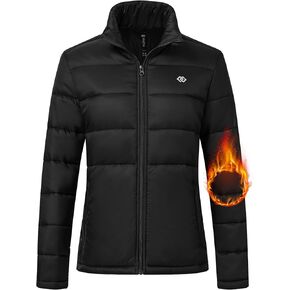 MoFiz Women's Puffer Jacket Hooded Lightweight Quilted Winter Coat Padded Warm Zip-up Insulated Puffer Running Jacket Pockets