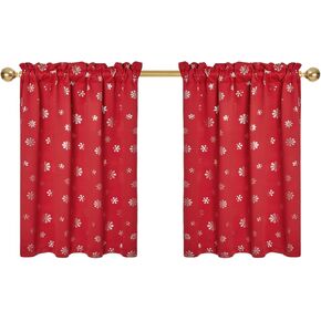 Deconovo Short Curtains, Blackout Kitchen Curtains Set for Windows, Cafe Bathroom Curtains Window Over Sink, Small Tiers Curtains,Christmas,W30 x L24,2 Panels