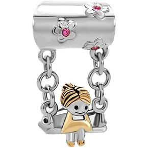 Little Girl on a Swing Dangle Charm Compatible with Pandora Bracelets Love Family Mom Daughter Birthday