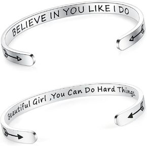 SAM & LORI Set of 2 Bracelets for Women Teens Engraved Believe in You Like I Do and Beautiful Girl You Can Do Hard Things
