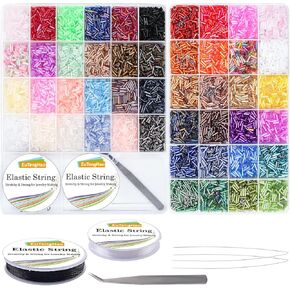 EuTengHao 14400pcs Tube Beads Kit, Glass Bugle Seed Beads Small Craft Beads for DIY Crafting Jewelry Making Supplies (7mm, 300 Per Color, 48 Colors)