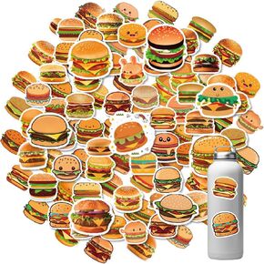 Jeffdad 60 Pcs Cute Fast Food Stickers, Funny Hamburger Stickers for Kids, Cute Aesthetic Vinyl Stickers for Water Bottle Laptop Scrapbook