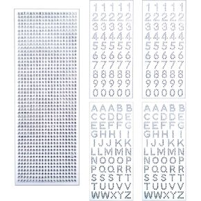 Aylifu Rhinestone Stickers, 5 Sheets Self-Adhesive Glitter Alphabet Letter Number Stickers and Crystal Gems Border Stickers for Graduation Cap Decoration and Other Handicraft - Silver