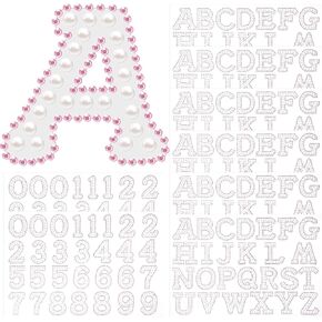 Towfed 214 Pcs 8 Sheets Pearl Self Adhesive Stickers 6 Sheets A-Z Glitter Rhinestone Letter Stickers and 2 Sheet 0-9 Glitter Number Stickers Bling Crystal Alphabet Sticker for DIY Crafts (White+Red)