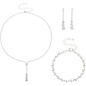 Madison Tyler Cubic Zirconia Pendant Necklace Earrings Set for Wedding | Silver Rhinestone Jewelry Set for Women | Wedding Party Prom Jewelry Set for Women