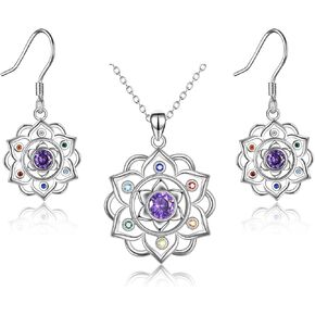 ONEFINITY 925 Sterling Silver Chakra Necklace/Earrings Yoga Lotus Necklace/Earrings Jewelry Gifts for Women