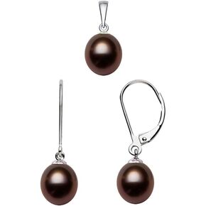 Classic Cocoa Baroque Freshwater Cultured Pearl Set AAAA Quality Sterling Silver (9x10mm)