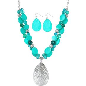 Gold/Silver 20''+3'' Teardrop Pendant Statement Necklace for women Trendy Colorful Crystal Shell Beaded Gemstone Necklaces and Earrings Set Womens Layered Boho Chunky Necklaces and Dainty Teardrop Earrings Jewelry Gifts