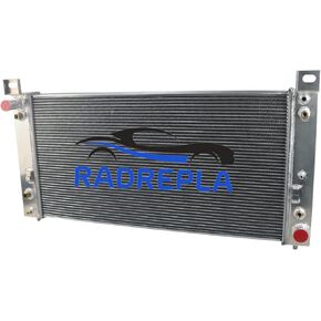 3 Row Aluminum Radiator for 99-14 Chevy Avalanche Tahoe Suburban Silverado 1500 2500 3500 HD/GMC Yukon XL Sierra Cadillac Escalade Hummer H2 Radiators Shroud 2 x 14" Fans Thermostat Relay Kit