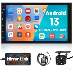 [8-Core 4+64G] Hikity Android 13 Double Din Car Stereo with Wireless Carplay Android Auto, 7'' Touchscreen Android Radio Head Unit GPS Navigation, 32EQ DSP/Bluetooth 5.0/WiFi/SWC+AHD Backup Cam