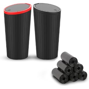 Car Garbage Can Cup Holder Mini Trash for Car with 90 Pcs Black Bags Small Car Trash Bin Push to Open Lid Auto for Car Accessories Home Office Bedrooms Black Red