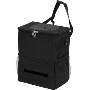 سلة قمامة السيارة مع غطاء سلة مهملات السيارة مع حقيبة مناديل معلقة حقيبة قمامة السيارة لسيارات الدفع الرباعي باللون الأسود in Kuwait