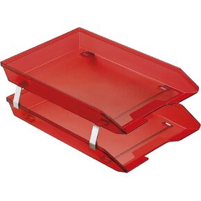 Acrimet 2 Tier Front Load Letter Tray Facility, Desktop File Organizer, A4 Letter Size Paper Organizer, Storage Solution Paper Tray for Office, Home, Classroom (Plastic, Clear Red Color)