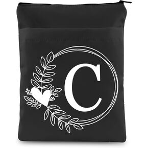 HOLLP Alphabet Black Book Cover A/C/J/K/M/Letter Initial Waterproof Zipper PouchInitial English Book Sleeve (Black M)