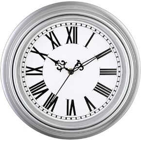 Plumeet Retro Wall Clock, 12'' Non Ticking Classic Silent Vintage Wall Clocks Decorative Kitchen Living Room Bedroom, Roman Numerals, Battery Operated