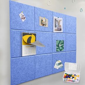 Felt Wall Tiles Bulletin Board with Removable Adhesive, 47"x35" Grey Cork Board Alternative with 40 Push Pins, 12 Pack Large Office Cork Tile Felt Pin Board Felt Squares for Walls