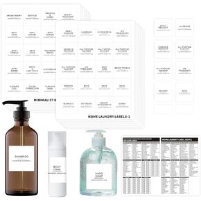 540 PCS Bathroom Home Laundry Labels for Organizing with DIY Blank Labels, Preprinted Minimalist Waterproof Oil Resistant Stickers for Bathroom Laundry Home Beauty Organization Supplies Labels