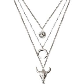 Boho Layered Necklaces for Women Cowgirl Necklaces for Women Western Necklaces for Women Evil Eye Moon Bull Head Necklace Western Jewelry Cowgirl Jewelry for Women Cowgirl Accessories for Women