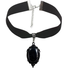 Gothic Velvet Victorian Choker Necklace,Vintage Stardust Crystal Cameo Pendant Necklace Punk Style Satan Demon Halloween Necklace Jewelry for Women