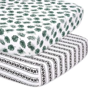 The Peanutshell Fitted Crib Sheets Set for Baby Boys or Girls, Unisex 4 Pack, Botanical Leaf & Pastel Green