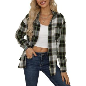 Diosun Womens Plaid Button Down Flanne Long Sleeve Casual Business Office Blouse Buffalo Plaid Tops