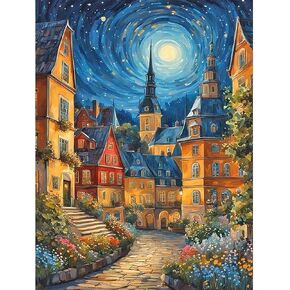 مجموعات الرسم الفني الماسي من QENSPE للبالغين والمبتدئين، لوحات نقاط ماسية دائرية كاملة الحفر DIY، مجموعات رسم فنية وحرف يدوية 5D مقاس 12 × 16 بوصة in Kuwait