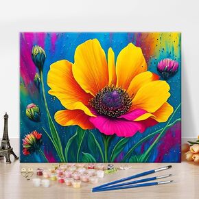 Flowers Paint by Numbers Kit for Adults, Merlin Jar Paint by Numbers Acrylic Pigment Drawing Paintwor, Cute Cottage-Core DIY Canvas Oil Painting, 16x20inch for Adults Kids Beginners Enthusiasts
