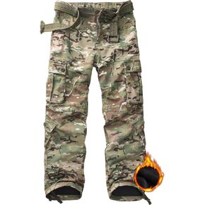 Men's Fleece Lined Cargo Pants Winter Camo Tactical Pants Waterproof Thermal Hiking Pants Insulated Work Pants No Belt in Saudi Arabia