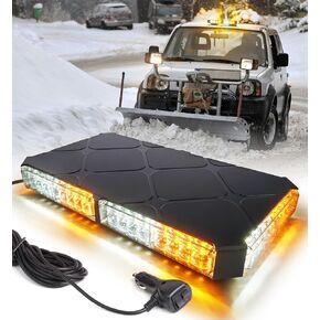 LUMENIX 48 LED Roof Top Strobe Beacon Lights Bar Rooftop Hazard Warning Emergency Safety Flashing Plow Light for Construction Vehicles Tow Commercial Trucks Postal Security Cars Snowplow - Amber White