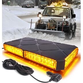 LUMENIX 48 LED Roof Top Strobe Beacon Lights Bar Rooftop Hazard Warning Emergency Safety Flashing Plow Light for Construction Vehicles Tow Commercial Trucks Postal Security Cars Snowplow - Amber White