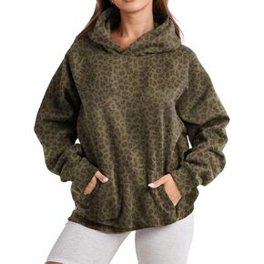 Womens Camo Hoodies Maple Leaf Print Oversized Hooded Pullover Shirt Fleece Long Sleeve Camo Sweatshirt With Pocket