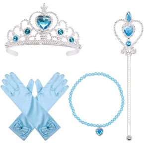Princess Dress Up Accessories for Girls Christmas Party Cosplay Set (Crown, Wand, Gloves, Necklace)
