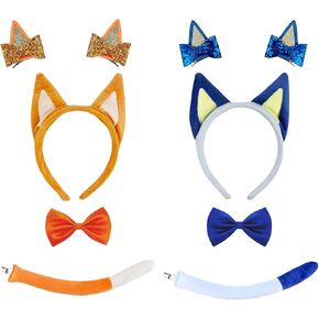 8 PCS Dog Costume Accessories for Kids with Blue Orange Headband Hair Clips Bow Ties