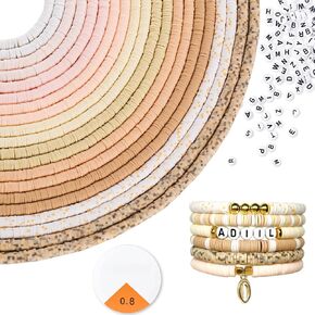 ADIIL 7200pcs Clay Beads Bracelet Making Kit, 10 Colors 6mm Polymer Heishi Beads for Jewelry Making, Friendship Bracelet Kit with Letter Beads Christmas Birthday Gift for Adults Neutral Nude