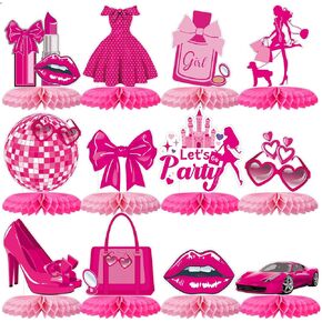12 Pack Pink Girls Birthday Decorations Honeycomb Centepieces 3D Girl Theme Table Decor Hot Pink Princess Party Table Topper for Girls Night Birthday Bachelorette Party Supplies