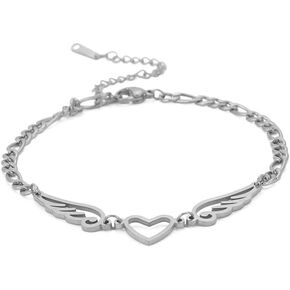 UNIFT Anklet For Women - Angel Wings Heart Anklet - Stainless Steel Hollow Out Adjustable Wings Heart Charm Ankle Chain Jewelry Gift For Women in Kuwait
