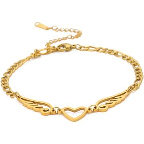 UNIFT Anklet For Women - Angel Wings Heart Anklet - Stainless Steel Hollow Out Adjustable Wings Heart Charm Ankle Chain Jewelry Gift For Women
