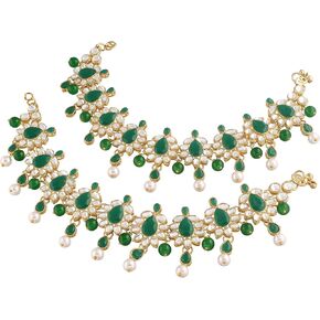 I Jewels Gold Plated Indian Traditional Bollywood Style Ethnic Kundan & Pearl Anklet/Payal Barefoot Jewelry for Women (A037-38G)