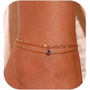 Gold Ankle Bracelets for Women,Birthstone Gold Anklets for Women Waterproof 14K Gold Plated Chain Anklet Set Layered Anklet Bracelets for Women Summer Beach Gold Jewelry Plus Size Anklets