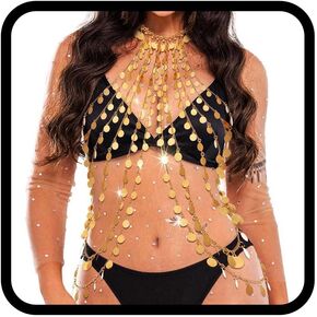 BODIY Women Gold Sequins Body Chain Beach Chest Chain Layered Bra Chains Beach Body Accessory