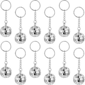 Lusofie 12 Pcs Mini Disco Balls Disco Ball Keychain Disco Party Favors 70s Disco Keychains Set Suitable for Disco Birthday Party Favors Decoration(Silver)