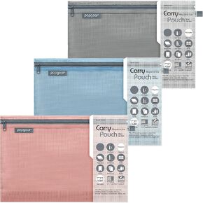 popgear Expandable Mesh Zipper Pouch, Water Repellent Zipper Bag, Compact Travel Packing Pouches, Organize for Toiletries, Cosmetics, Document, Stationery, 3 Colors, 3 Packs