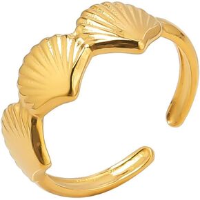 Shell Starfish Ring for Women Opening Seashell Ring Adjustable Statement Ring Boho Ring for Women Summer Beach Ocean Jewelry