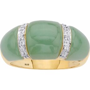 PalmBeach Yellow Gold-plated Sterling Silver Genuine Green Jade and Round Genuine Topaz Dome Ring Sizes 6-10