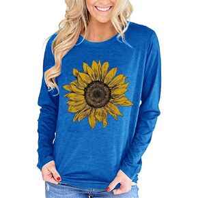 Pfvkeree Women's Sunflower Graphic T Shirt Cute Funny Long Sleeve Casual Cotton Tee Tops