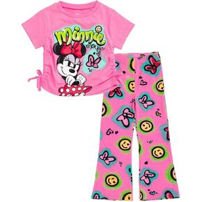 Disney Minnie Mouse Girls Boxy T-Shirt and Flare Pants Outfit Set Toddler to Big Kid Sizes (2T - 14-16)
